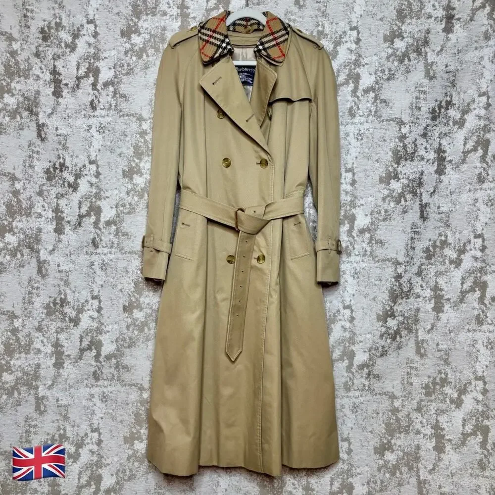 Burberry Belted Trench Coat with Plaid 100% Wool Lining & Collar in Honey - Picture 1 of 16